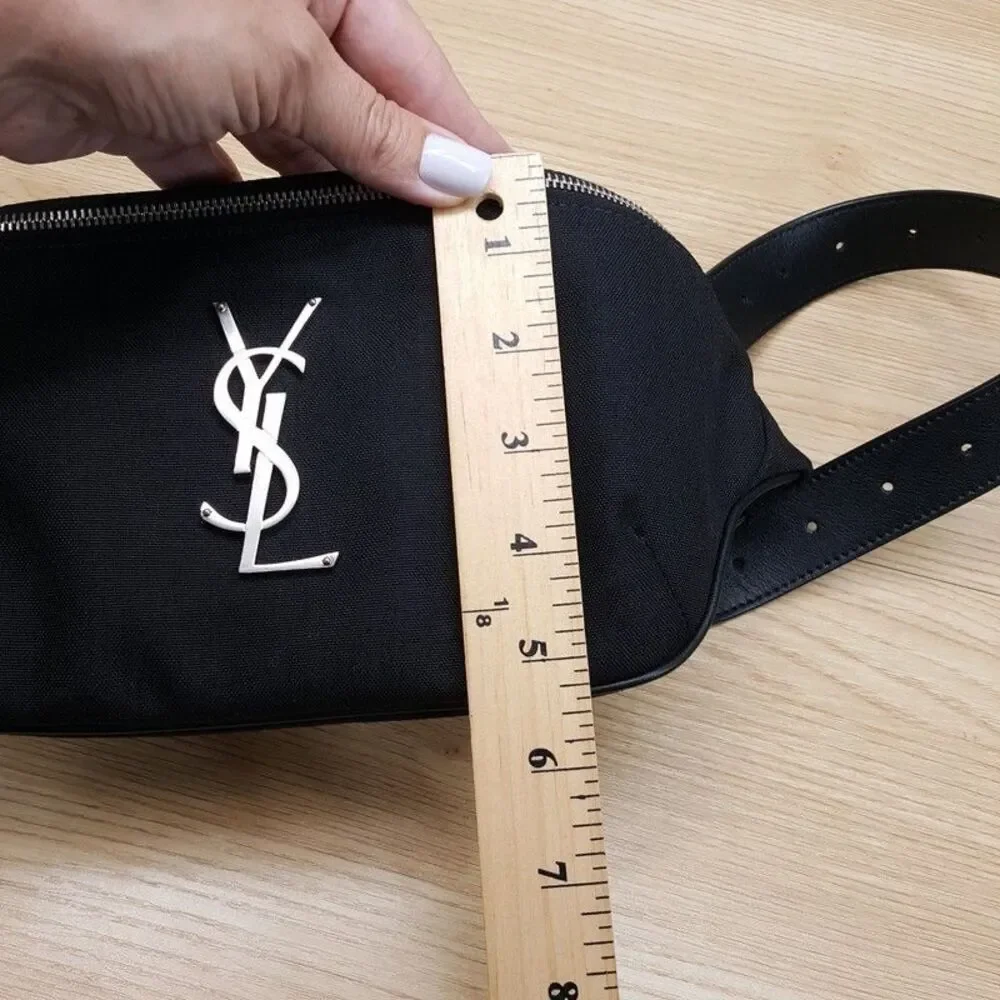 SAINT LAURENT Marsupio Black Canvas Belt Bag Logo Monogram Authentic Luxury YSL